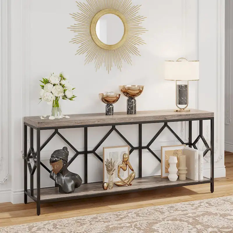 70.9" Industrial Narrow Sofa Console Table with Open Shelf
