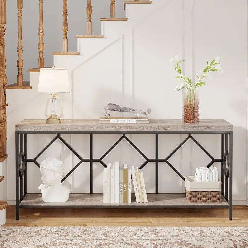 70.9" Industrial Narrow Sofa Console Table with Open Shelf