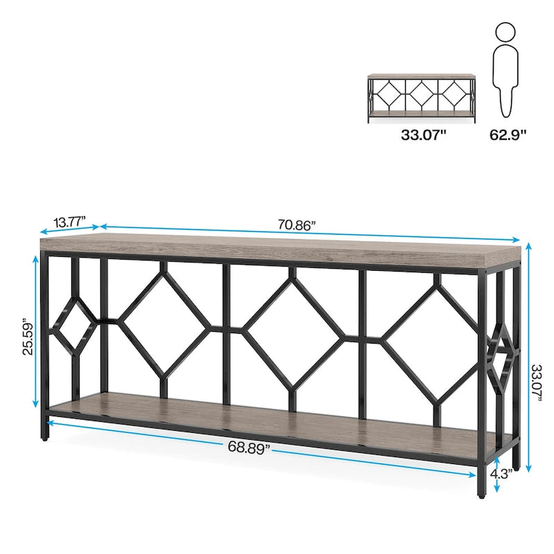 70.9" Industrial Narrow Sofa Console Table with Open Shelf