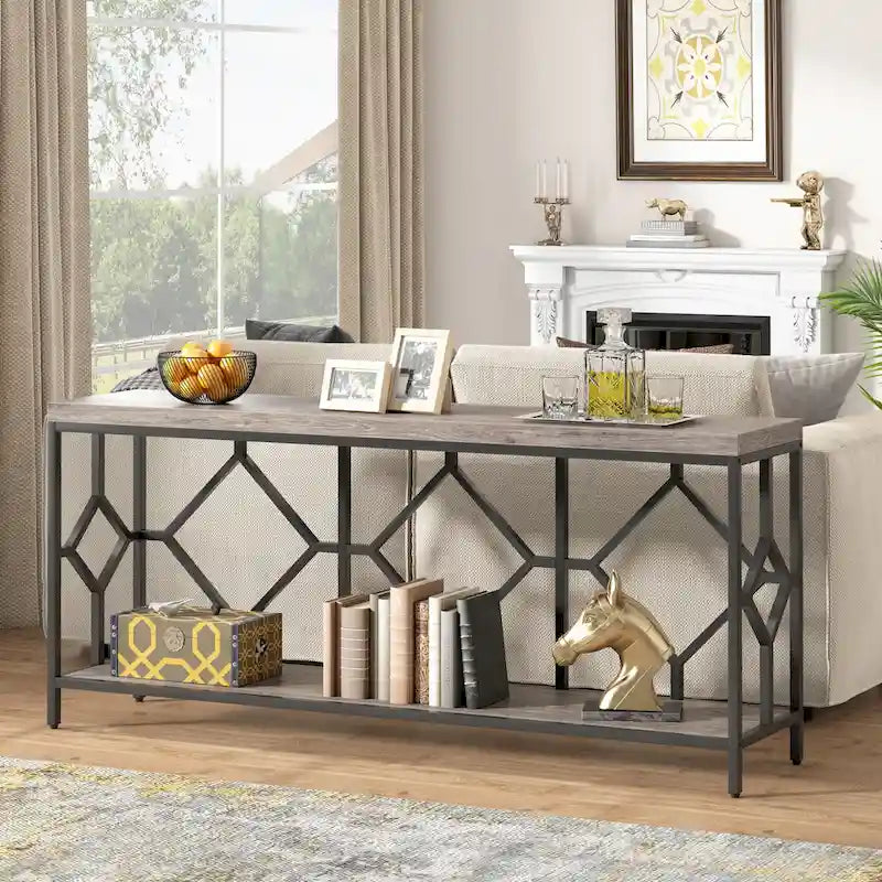 70.9" Industrial Narrow Sofa Console Table with Open Shelf