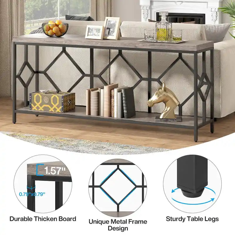 70.9" Industrial Narrow Sofa Console Table with Open Shelf