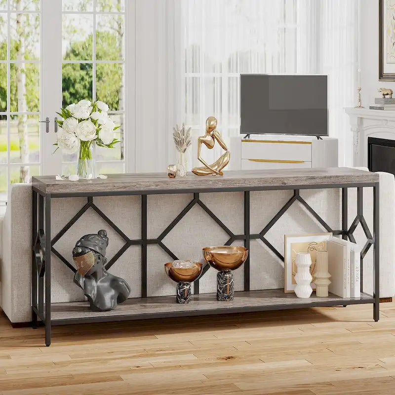 70.9" Industrial Narrow Sofa Console Table with Open Shelf