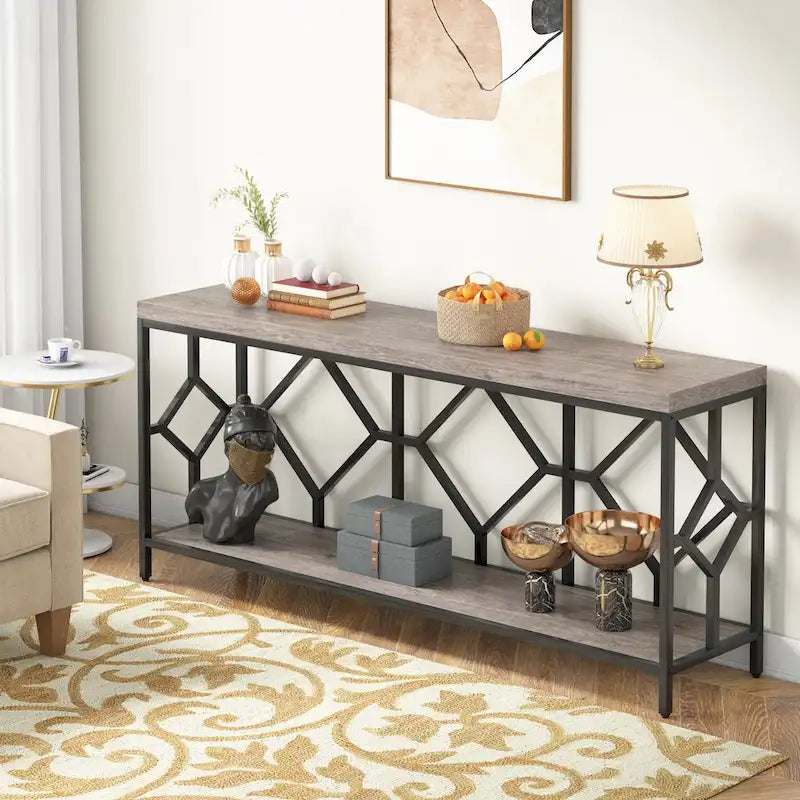 70.9" Industrial Narrow Sofa Console Table with Open Shelf