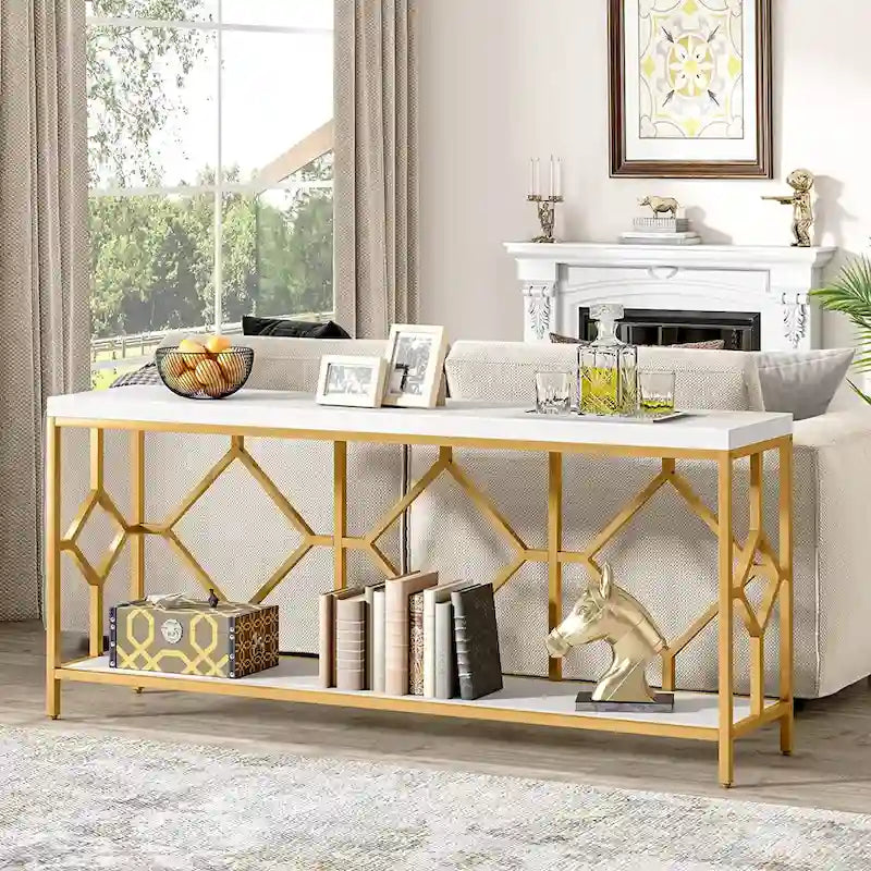 70.9" Industrial Narrow Sofa Console Table with Open Shelf