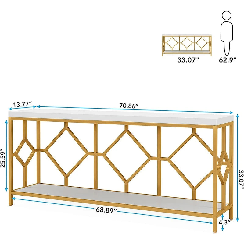 70.9" Industrial Narrow Sofa Console Table with Open Shelf
