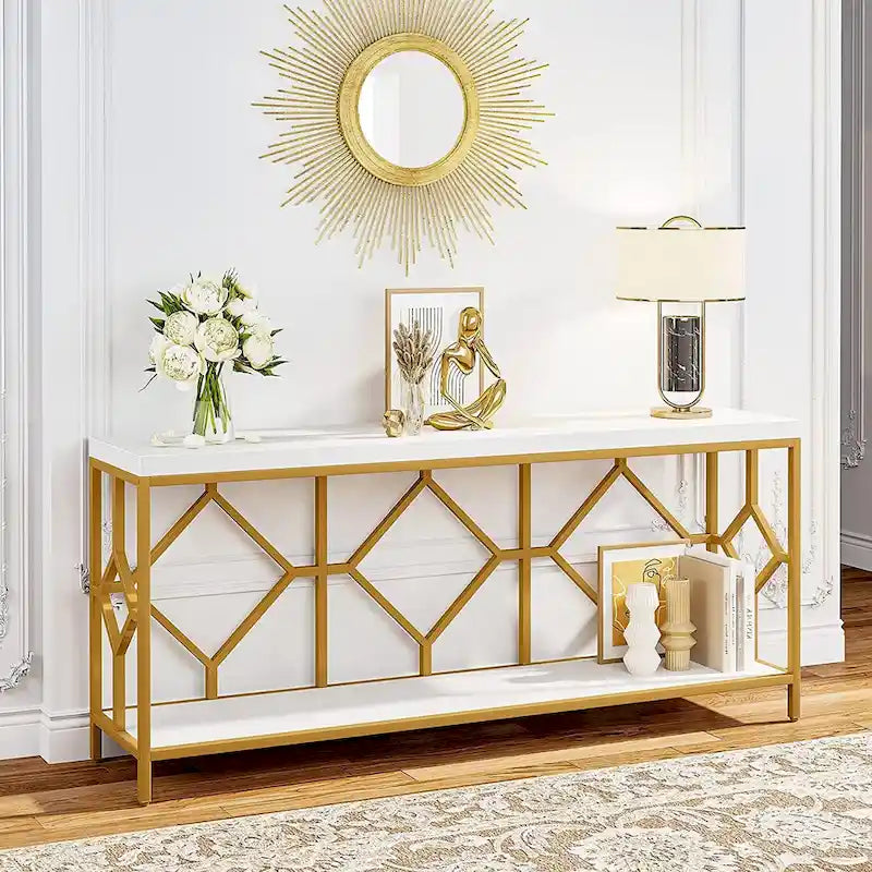 70.9" Industrial Narrow Sofa Console Table with Open Shelf
