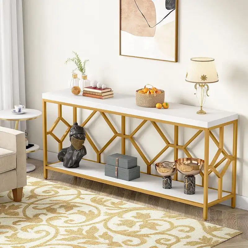 70.9" Industrial Narrow Sofa Console Table with Open Shelf