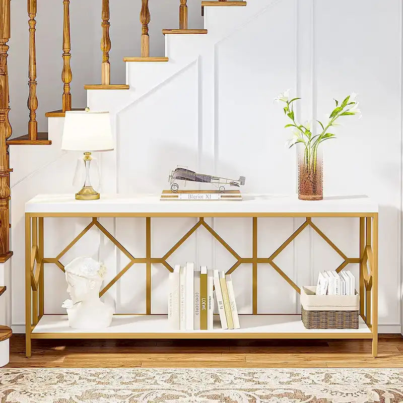 70.9" Industrial Narrow Sofa Console Table with Open Shelf
