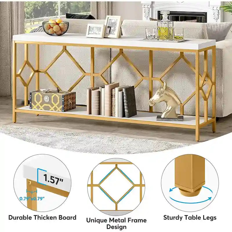 70.9" Industrial Narrow Sofa Console Table with Open Shelf