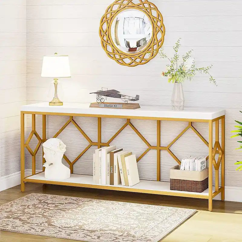 70.9" Industrial Narrow Sofa Console Table with Open Shelf