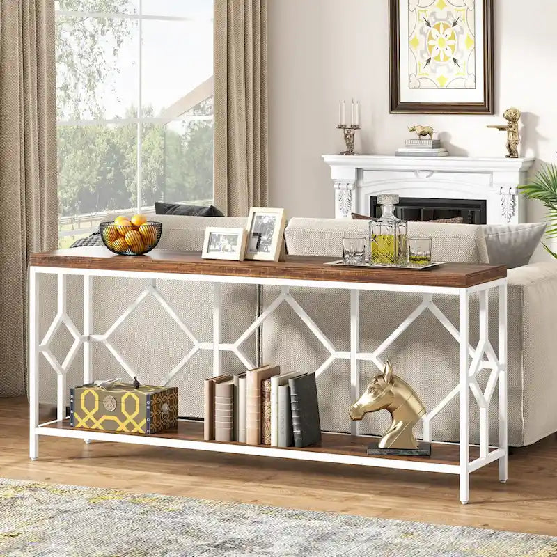 70.9" Industrial Narrow Sofa Console Table with Open Shelf