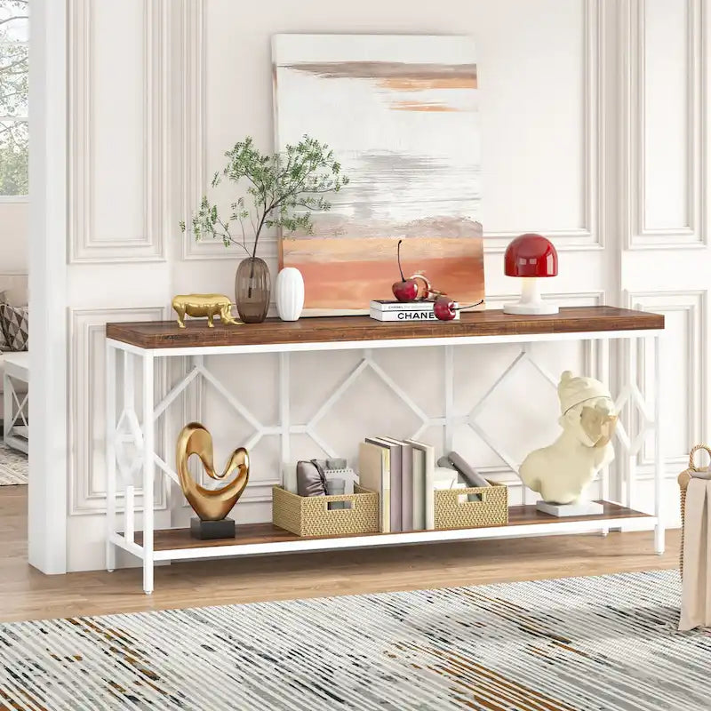 70.9" Industrial Narrow Sofa Console Table with Open Shelf