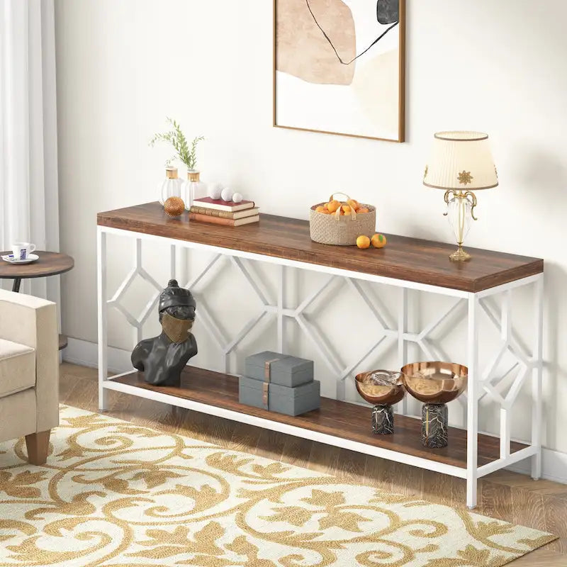 70.9" Industrial Narrow Sofa Console Table with Open Shelf