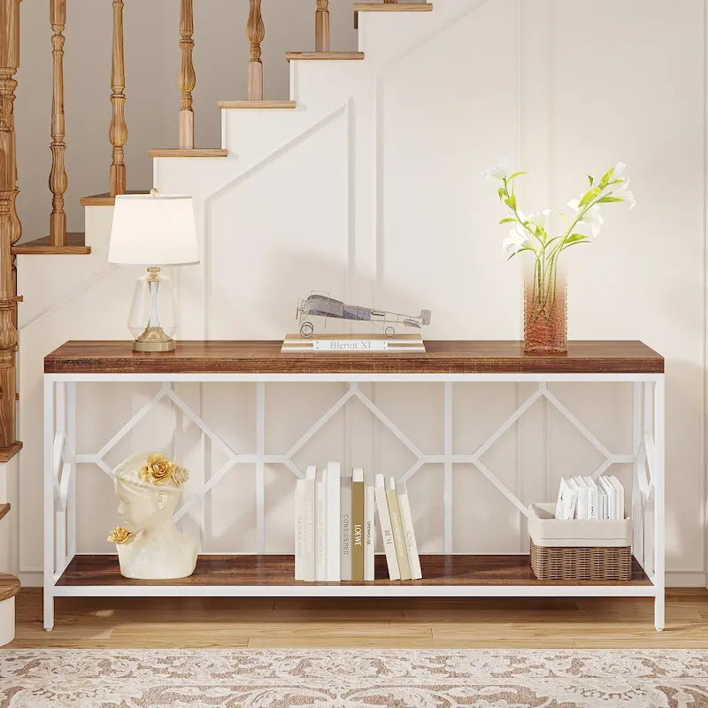 70.9" Industrial Narrow Sofa Console Table with Open Shelf
