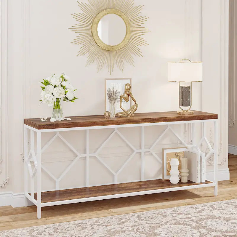 70.9" Industrial Narrow Sofa Console Table with Open Shelf
