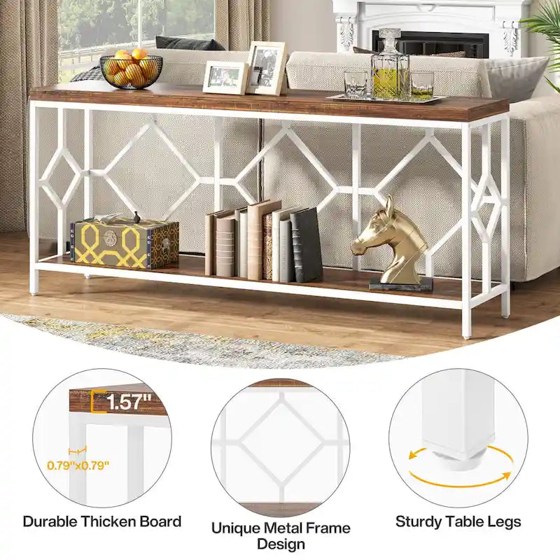 70.9" Industrial Narrow Sofa Console Table with Open Shelf