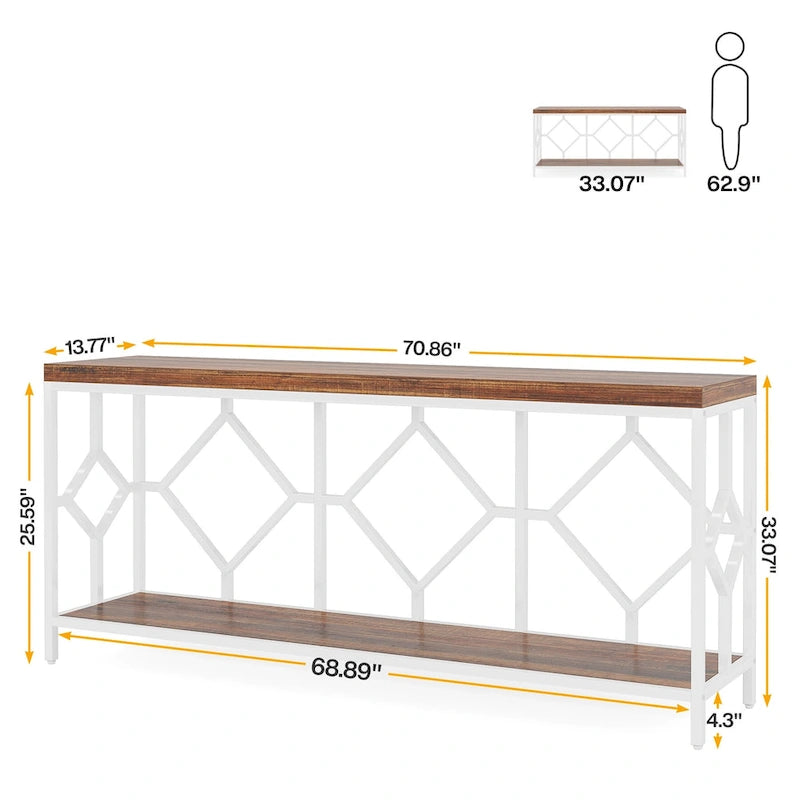 70.9" Industrial Narrow Sofa Console Table with Open Shelf