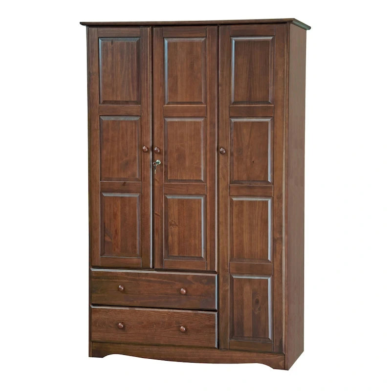 100% Solid Pine Wood Grand Wardrobe Armoire with Drawers and Lock