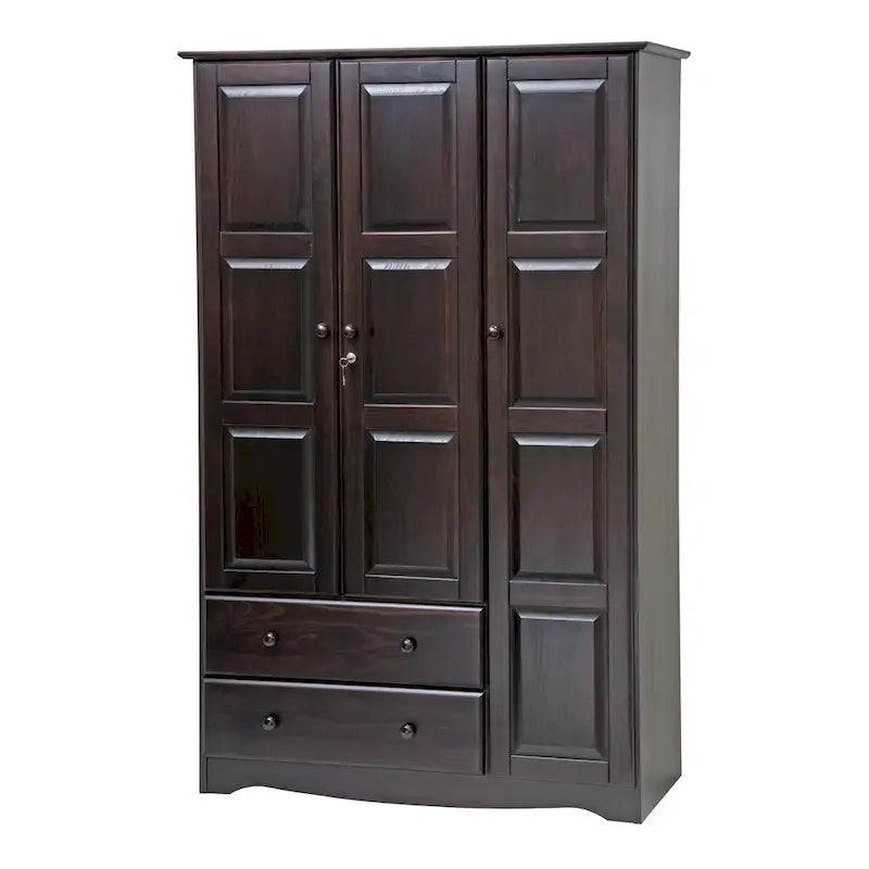 100% Solid Pine Wood Grand Wardrobe Armoire with Drawers and Lock