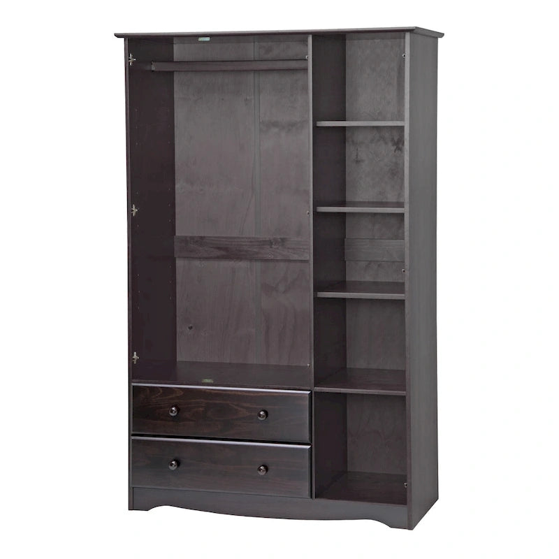 100% Solid Pine Wood Grand Wardrobe Armoire with Drawers and Lock