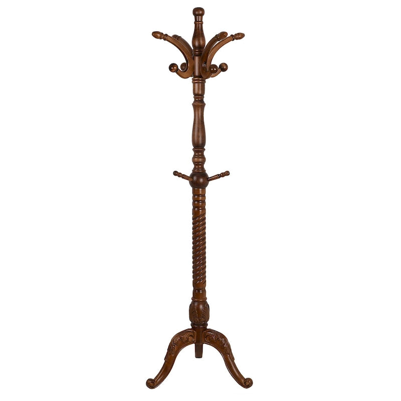Freestanding Solid Ash Wood Coat Rack with 8 Hooks - Dark Brown