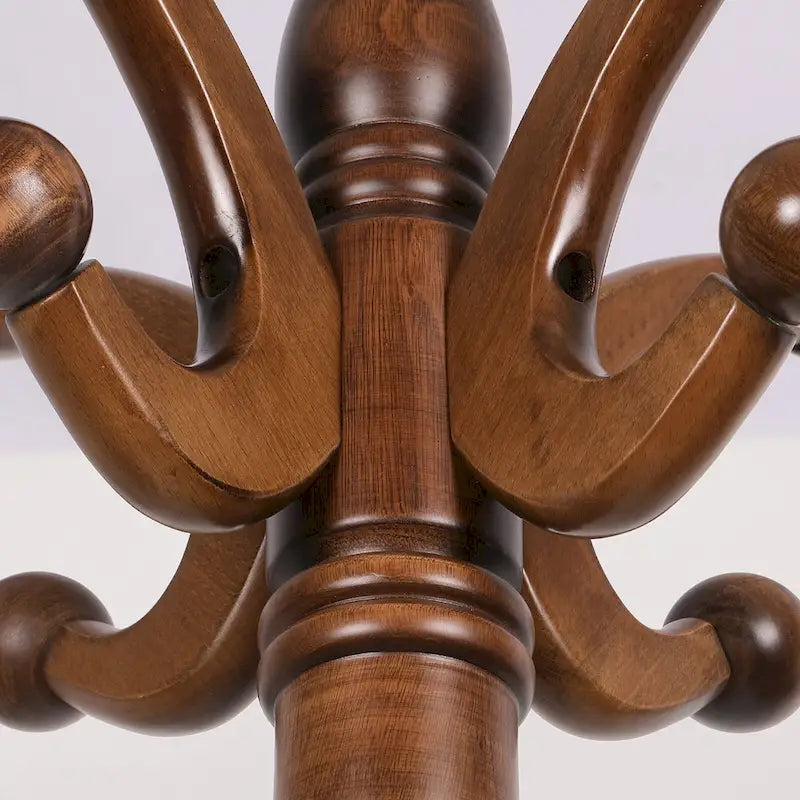 Freestanding Solid Ash Wood Coat Rack with 8 Hooks - Dark Brown