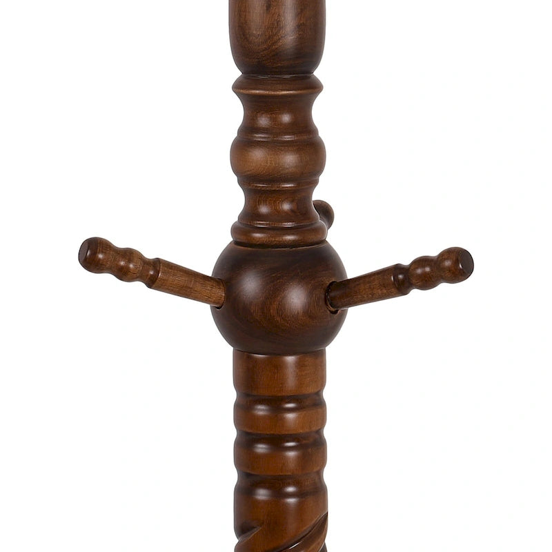 Freestanding Solid Ash Wood Coat Rack with 8 Hooks - Dark Brown