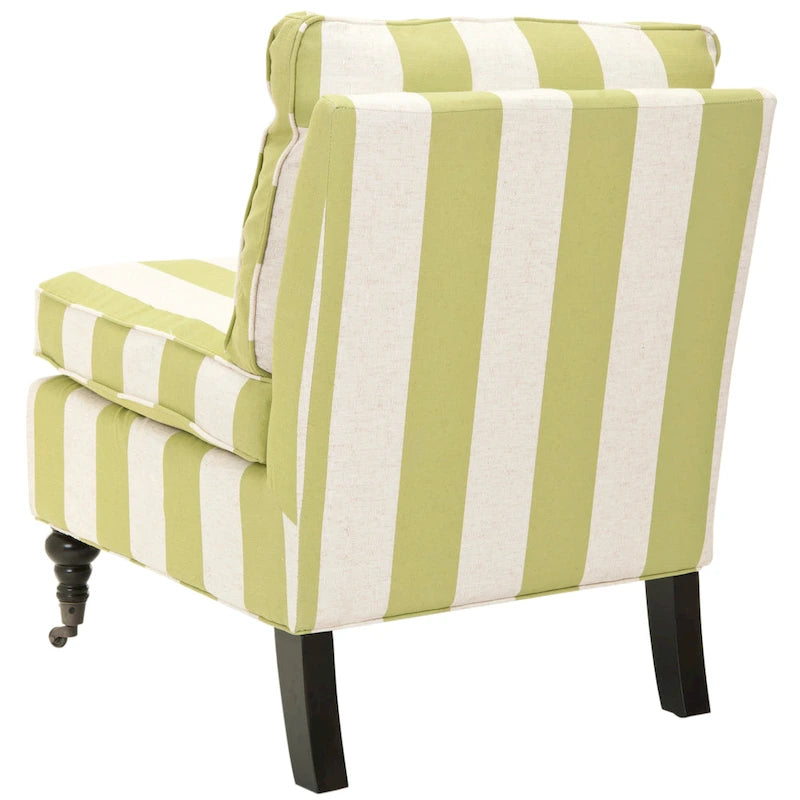 Armless Slipper Club Chair in Striped Linen with Wood Legs