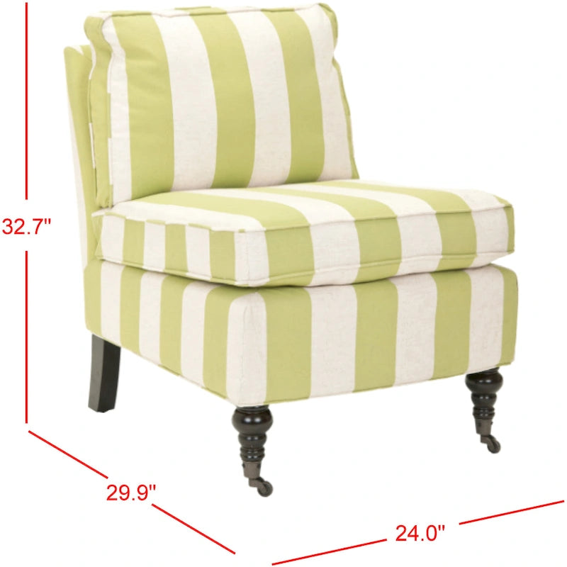 Armless Slipper Club Chair in Striped Linen with Wood Legs