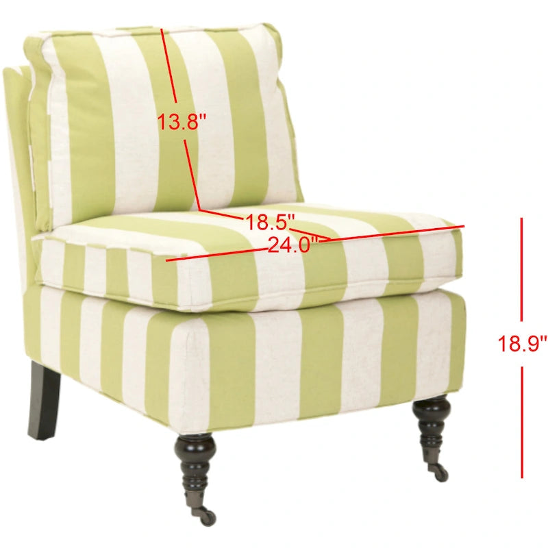 Armless Slipper Club Chair in Striped Linen with Wood Legs