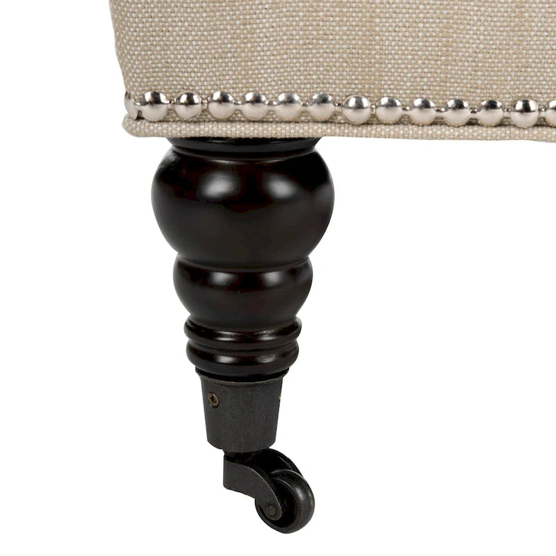 Armless Slipper Club Chair in Striped Linen with Wood Legs