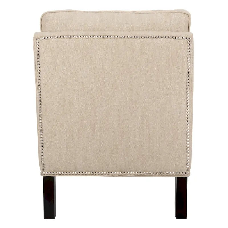 Armless Slipper Club Chair in Striped Linen with Wood Legs