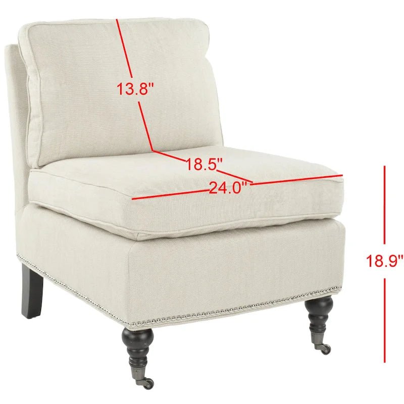 Armless Slipper Club Chair in Striped Linen with Wood Legs