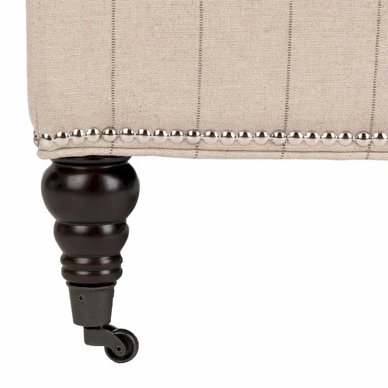 Armless Slipper Club Chair in Striped Linen with Wood Legs