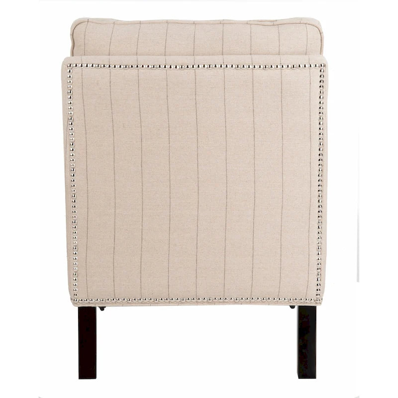 Armless Slipper Club Chair in Striped Linen with Wood Legs