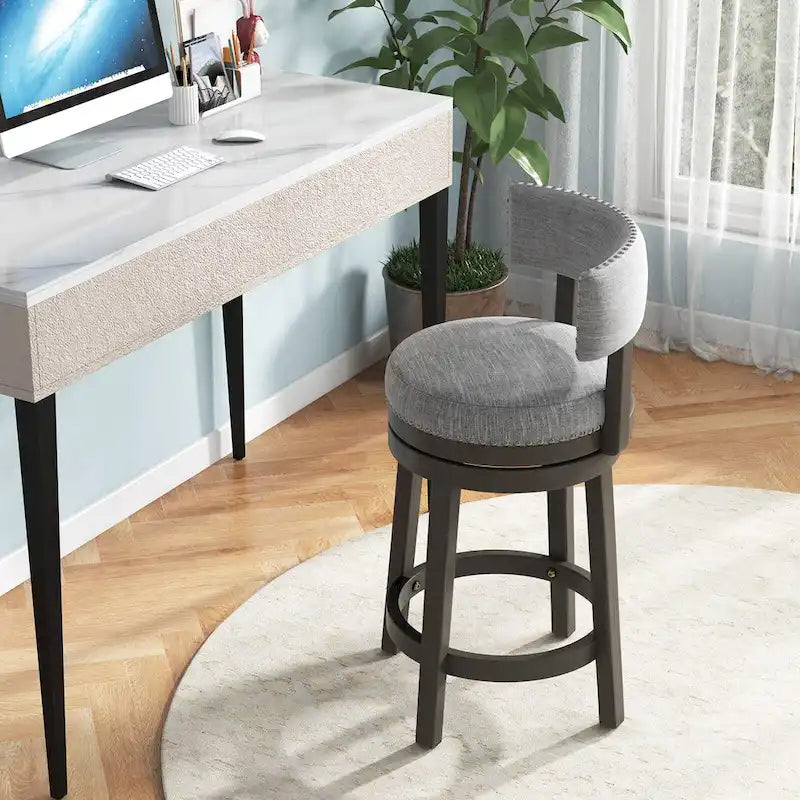 360 Swivel Bar Stool with Upholstered Back, Cushion Seat and Footrest