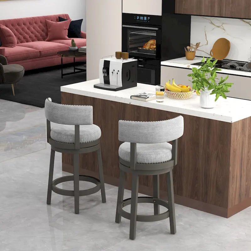 360 Swivel Bar Stool with Upholstered Back, Cushion Seat and Footrest