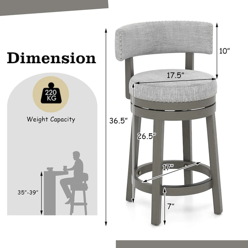 360 Swivel Bar Stool with Upholstered Back, Cushion Seat and Footrest