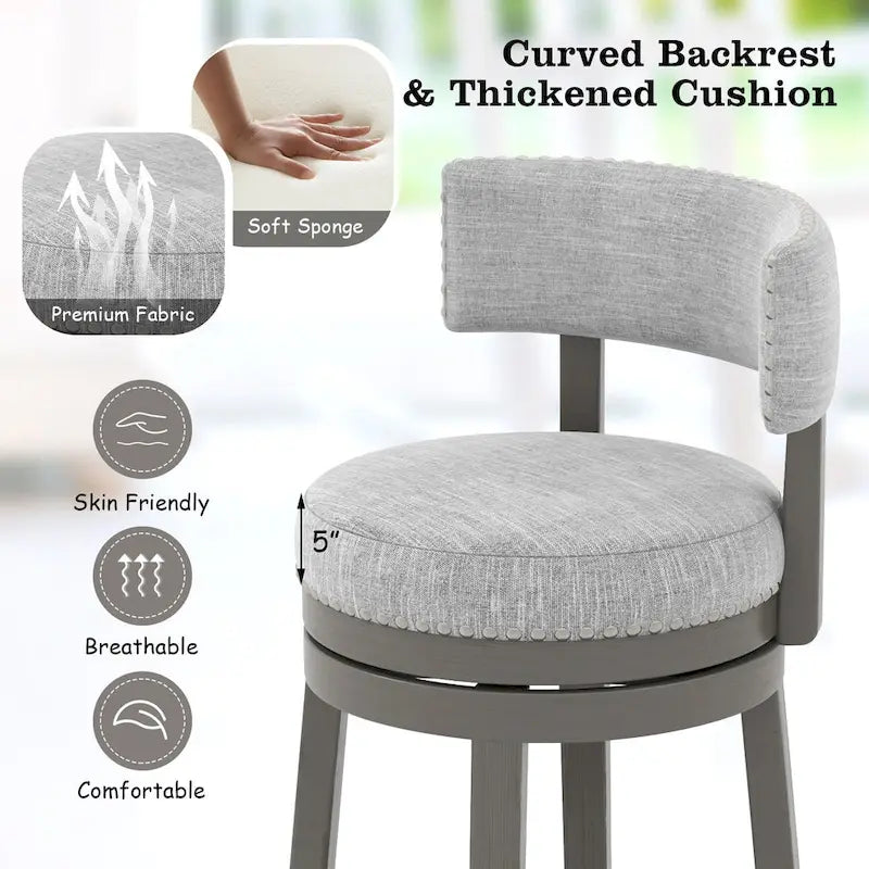 360 Swivel Bar Stool with Upholstered Back, Cushion Seat and Footrest