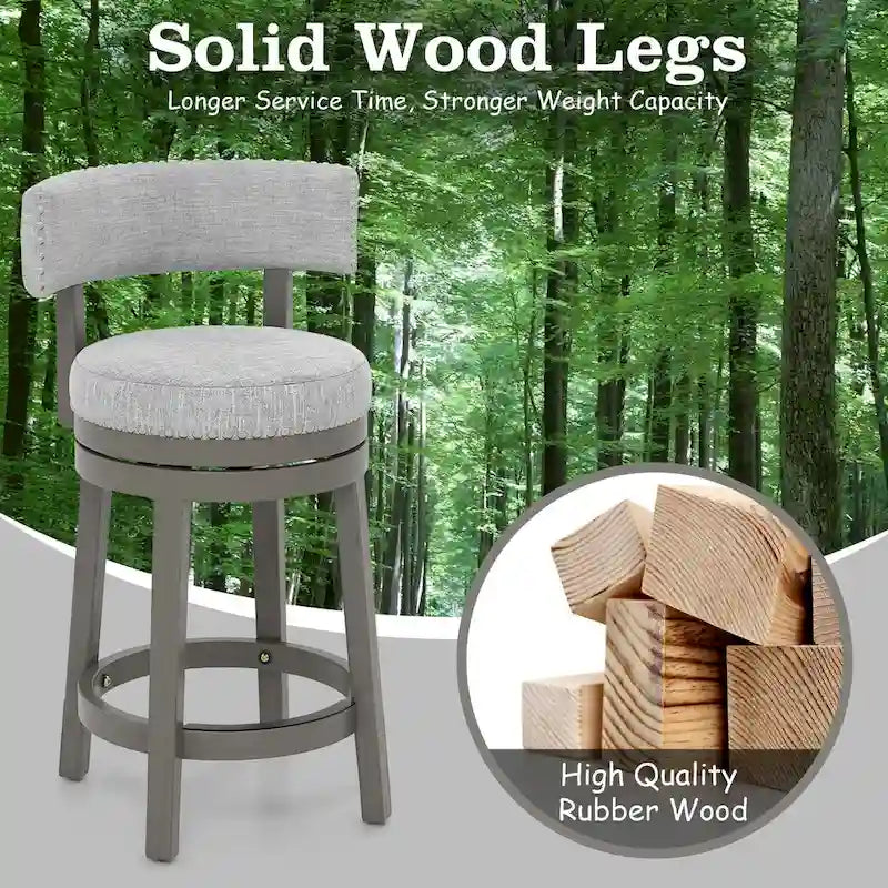 360 Swivel Bar Stool with Upholstered Back, Cushion Seat and Footrest