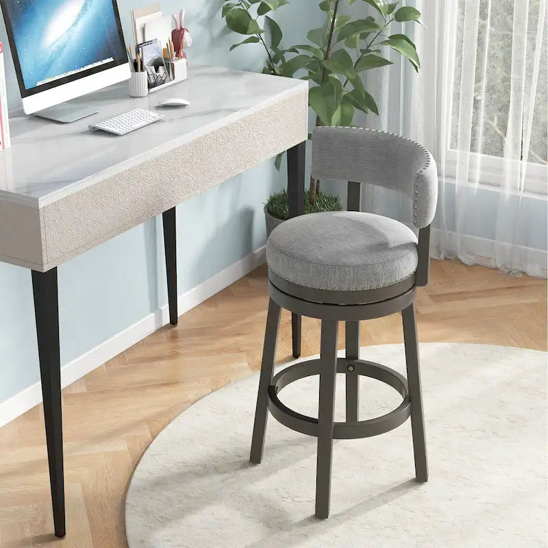 360 Swivel Bar Stool with Upholstered Back, Cushion Seat and Footrest