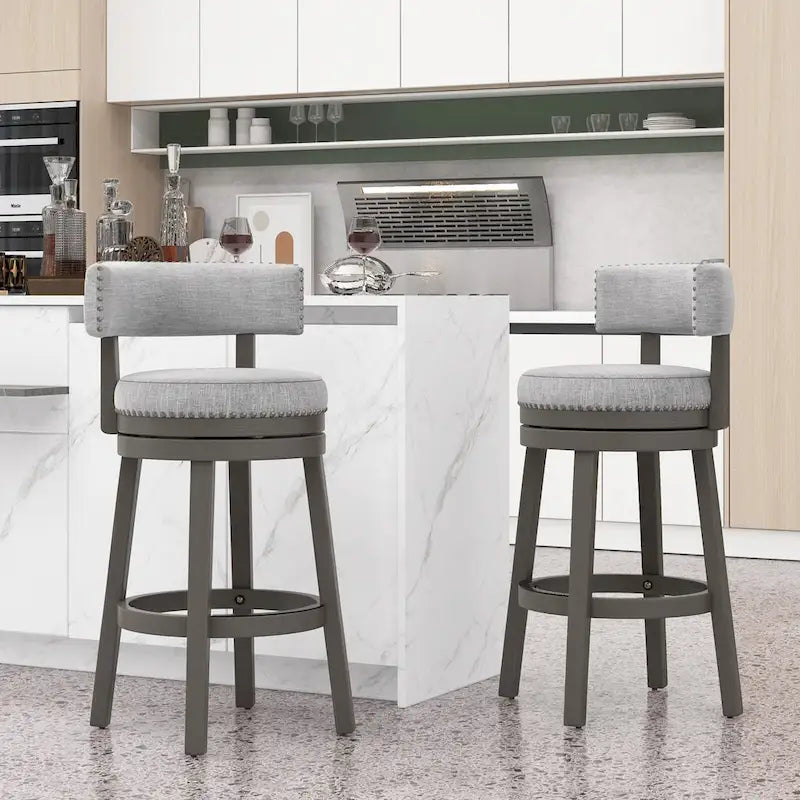 360 Swivel Bar Stool with Upholstered Back, Cushion Seat and Footrest