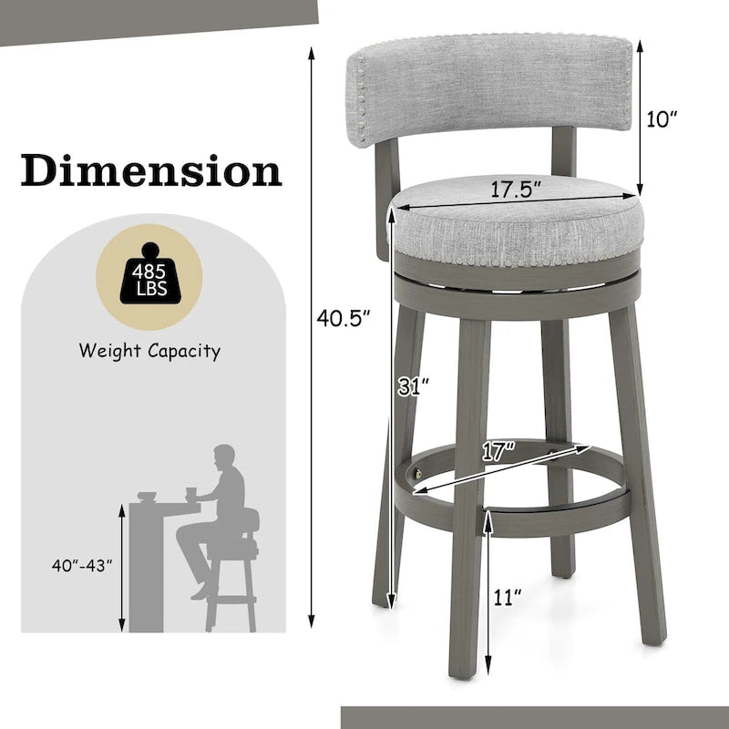 360 Swivel Bar Stool with Upholstered Back, Cushion Seat and Footrest