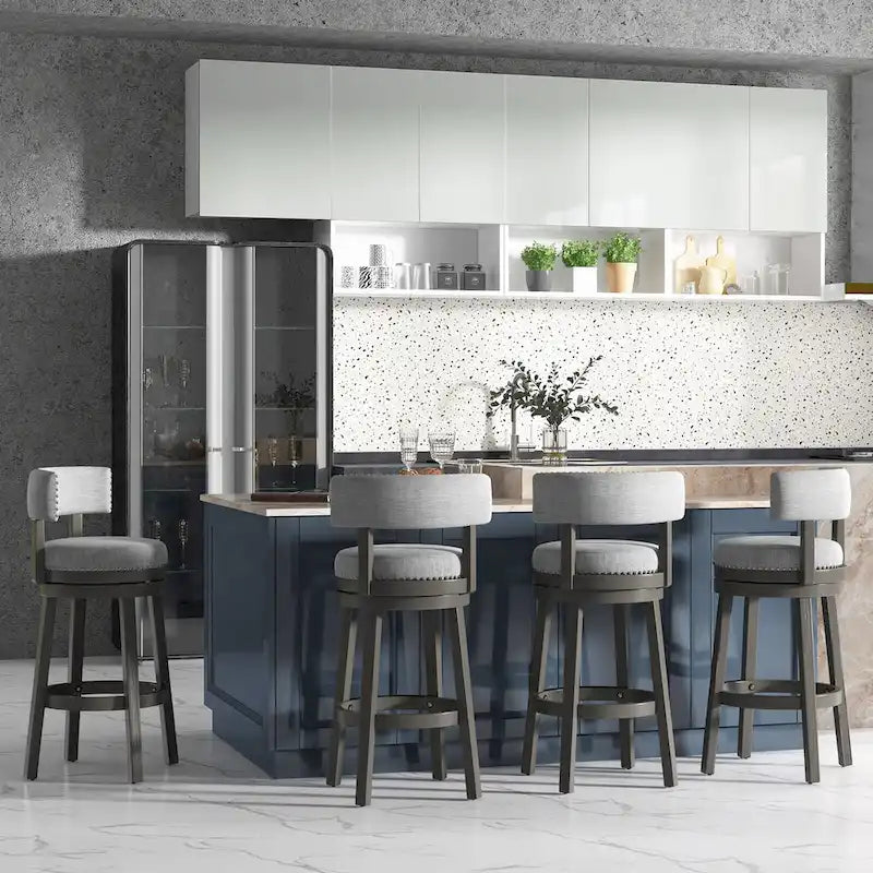 360 Swivel Bar Stool with Upholstered Back, Cushion Seat and Footrest