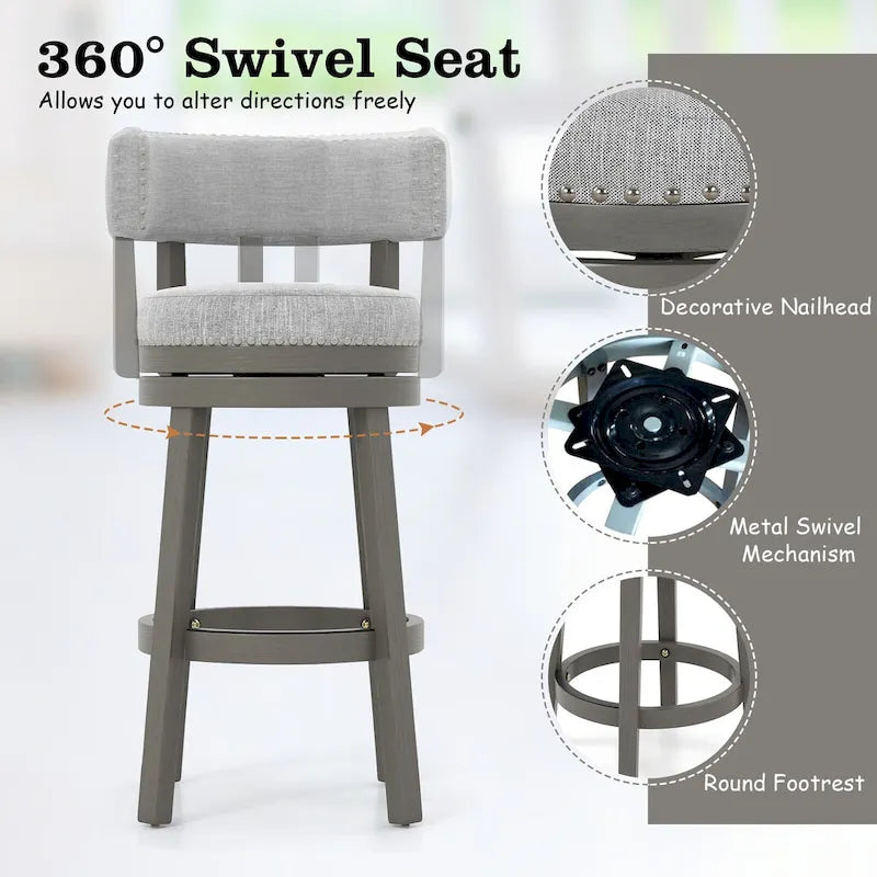 360 Swivel Bar Stool with Upholstered Back, Cushion Seat and Footrest