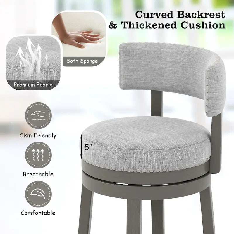 360 Swivel Bar Stool with Upholstered Back, Cushion Seat and Footrest