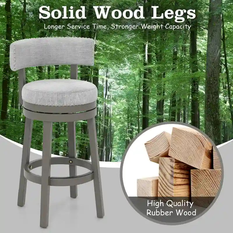 360 Swivel Bar Stool with Upholstered Back, Cushion Seat and Footrest
