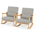 Set of 2 Upholstered Rocking Armchairs with Lumbar Pillow - Gray
