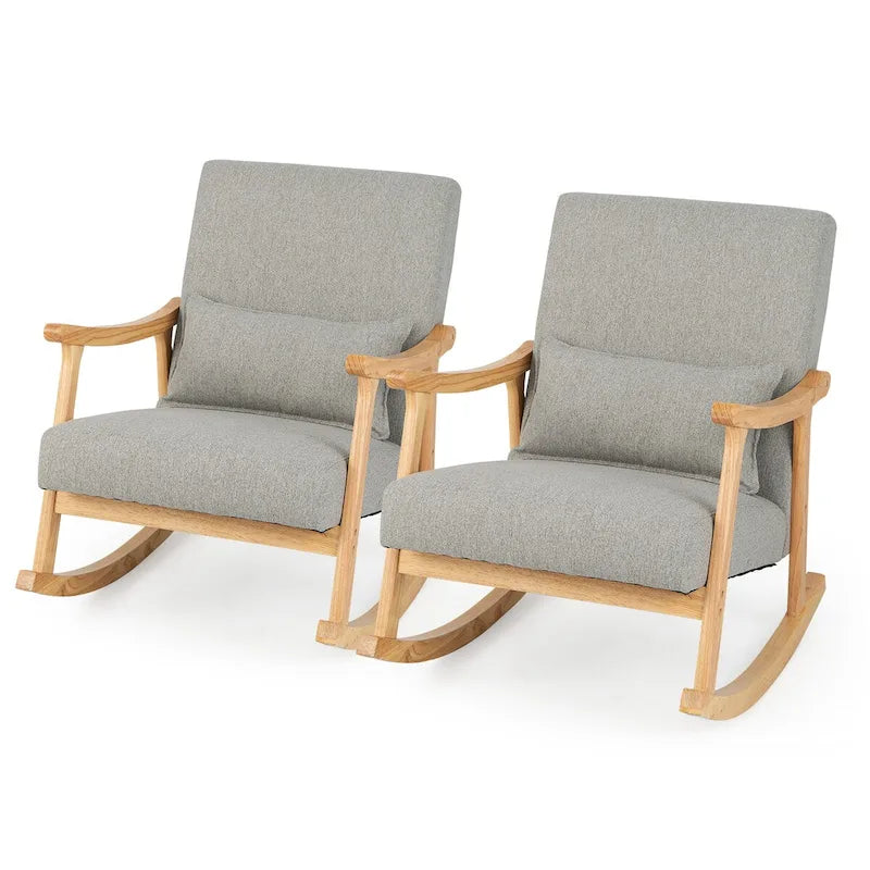 Set of 2 Upholstered Rocking Armchairs with Lumbar Pillow - Gray