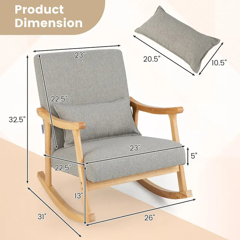 Set of 2 Upholstered Rocking Armchairs with Lumbar Pillow - Gray